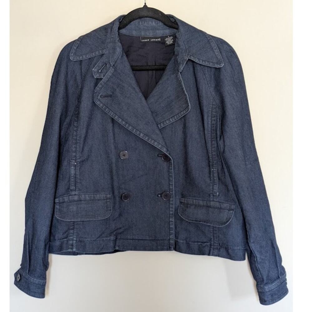 Larry Levine Women's Large Double Breasted Long Sleeve Button Up Denim Jacket